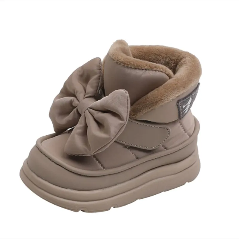 New Winter Baby Snow Boots Waterproof Butterfly-knot Warm Plush Girls Princess Shoes Non-slip Fashion Toddler Kids Bootss