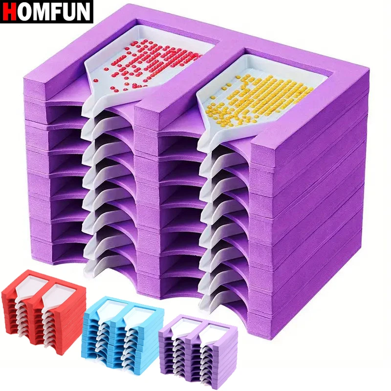 HOMFUN 16 Slots Diy Diamond Painting Tray Tool Drill Plate Accessories Storage Rack With 16pcs Tray DIY Foam Organizer Craft Kit