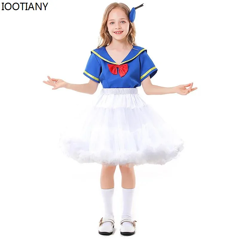 

Female Duckling Sailor Puffy Skirt Girl Halloween Blue Navy Sailor Cosplay Costumes Uniform Carnival Party Performance Clothes