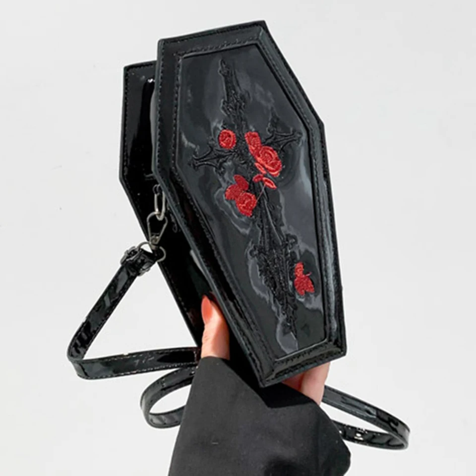 Borsa Gotica A Forma Di Bara Con Ragnatela - Tracolla Regolabile In Pelle PU - 22x12x9 Cm - Nero, Accessorio Halloween Per Donna