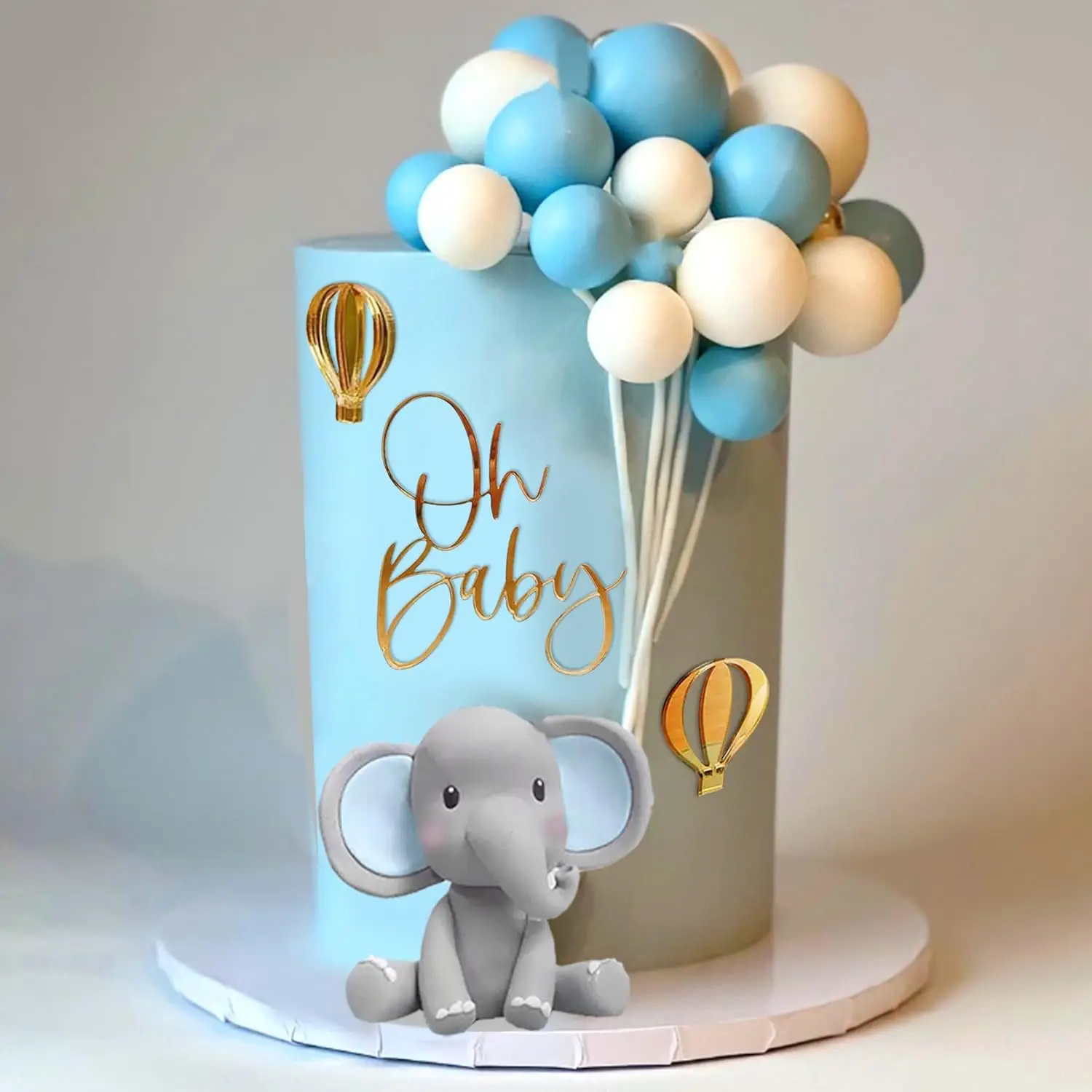 Elephant Cake Decoration with Oh Baby Cake Topper Pearl Balls Hot Air  Balloon for Baby Shower Boy Elephant Theme Birthday Party - AliExpress, image size:1500x1500