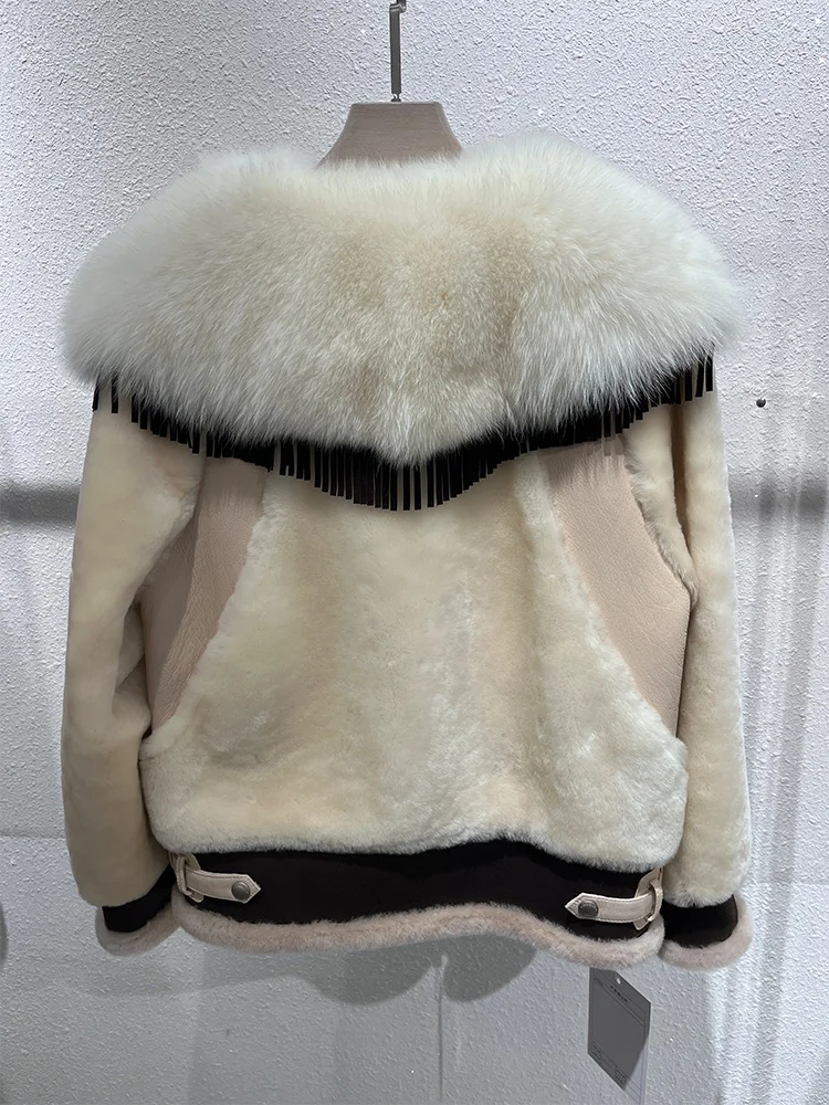 New Winter Women Warm Natural Fox Fur Collar Real Merino Sheep Fur