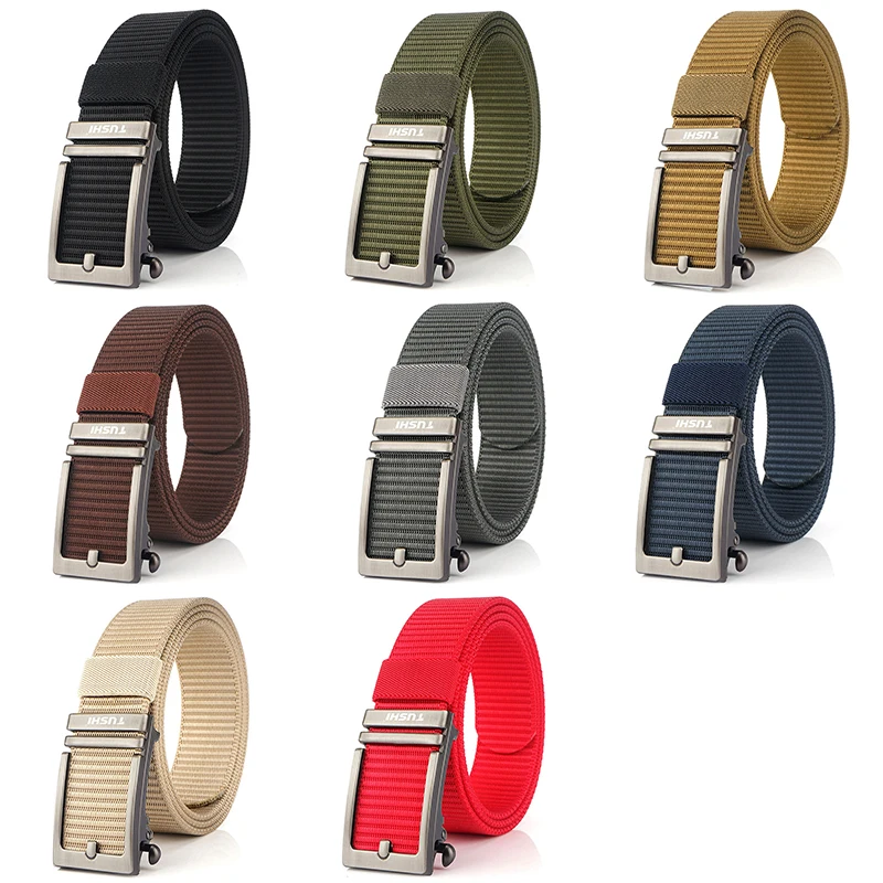 HSSEE 34mm 남성용 아웃도어 캐주얼 벨트 타이트한 나일론 전술 군용 벨트 합금 금속 자동 버클 청바지 허리띠 남성 선물