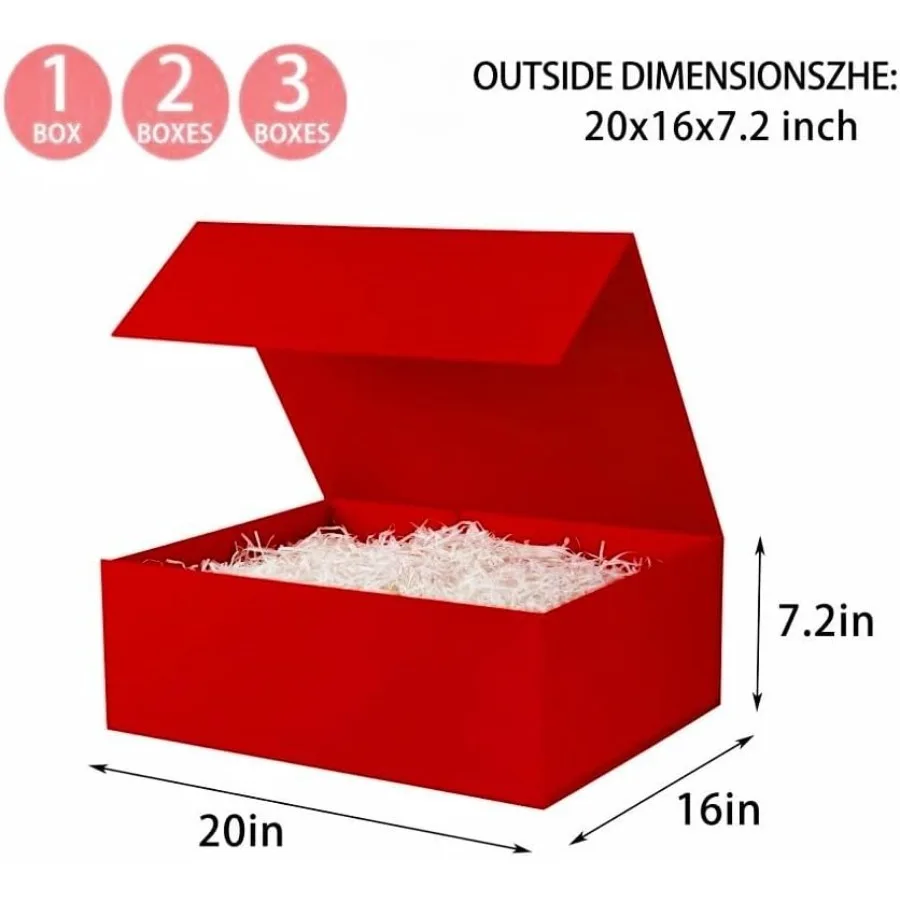 3 Pack Extra Large Red Gift Box 20x16x7 inch Luxury Gift Box for Presents with Magnetic Closure Lid Collapsible Ideal for Birth