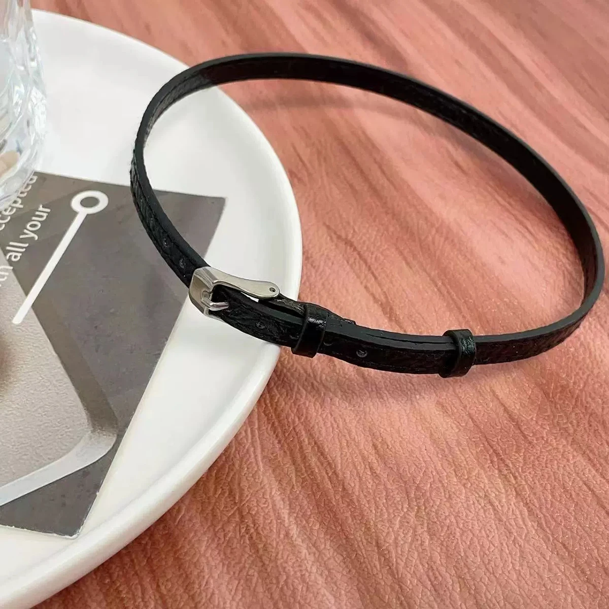 Texture Belt Buckle Neckchain Punk Dark Stackable Leather Unique Y2K Necklace Men Women Simple Choker Jewelry 6