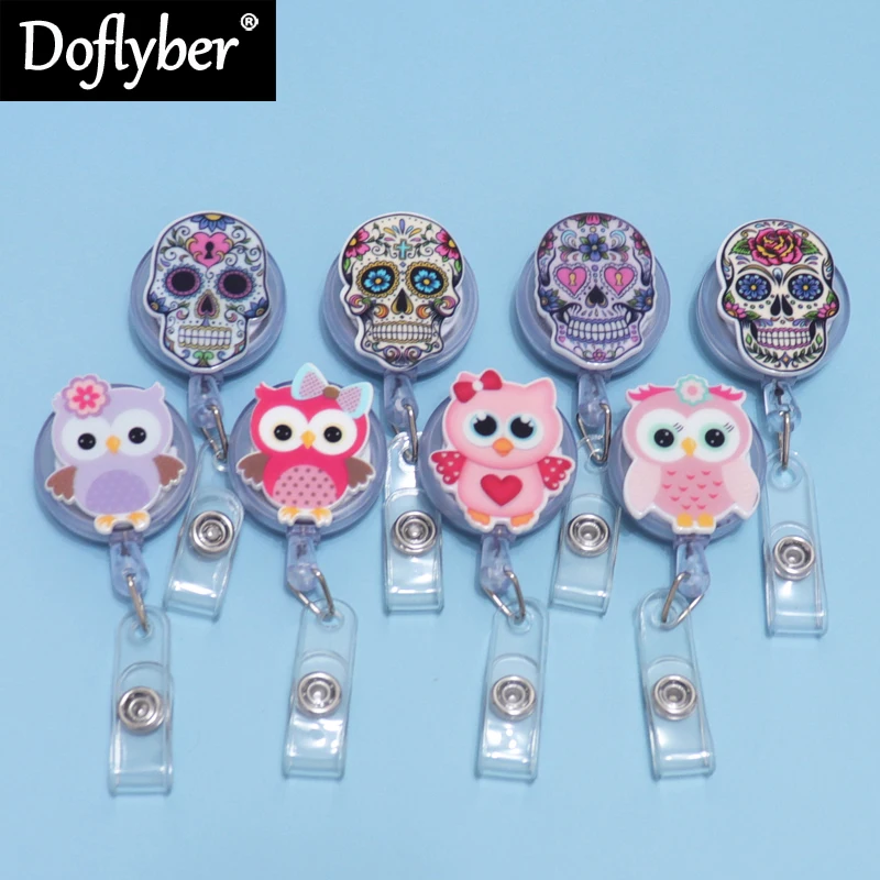 

New Owl Skull Retractable Badge Reel Nurse Doctor Student Exhibition ID Card Clips Badge Holder Stationery Office Supply