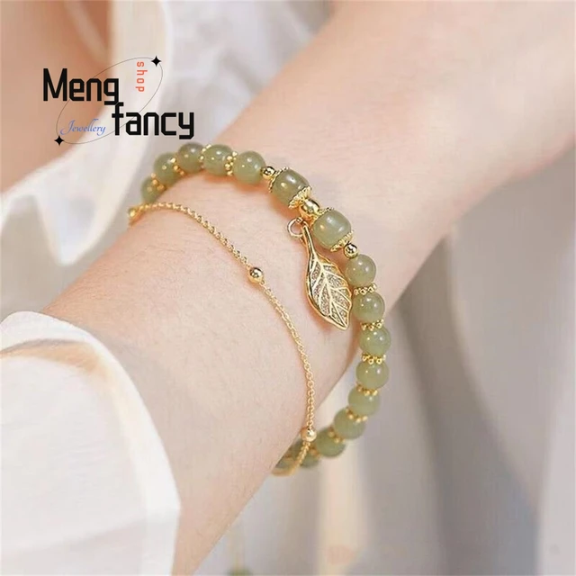 Natural Hetian Jasper Golden Branch Jade Leaves Bracelet Exquisite Sexy Young Girls Fashion Jewelry Best Selling Holiday Gift - AliExpress