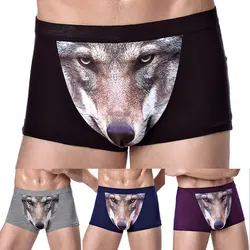 Large Size Male Underwear Funny Panties Wolf Modal Men Underware Boxers Briefs Shorts Men Fashion 3d Wolf Underpants