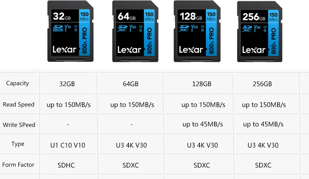 Lexar ī޶ ǻͿ ũ SD ī, 256GB ÷ ޸ ī, 32GB, 64GB, 128GB ī, SD U1, U3, 4K, V30, SD800X