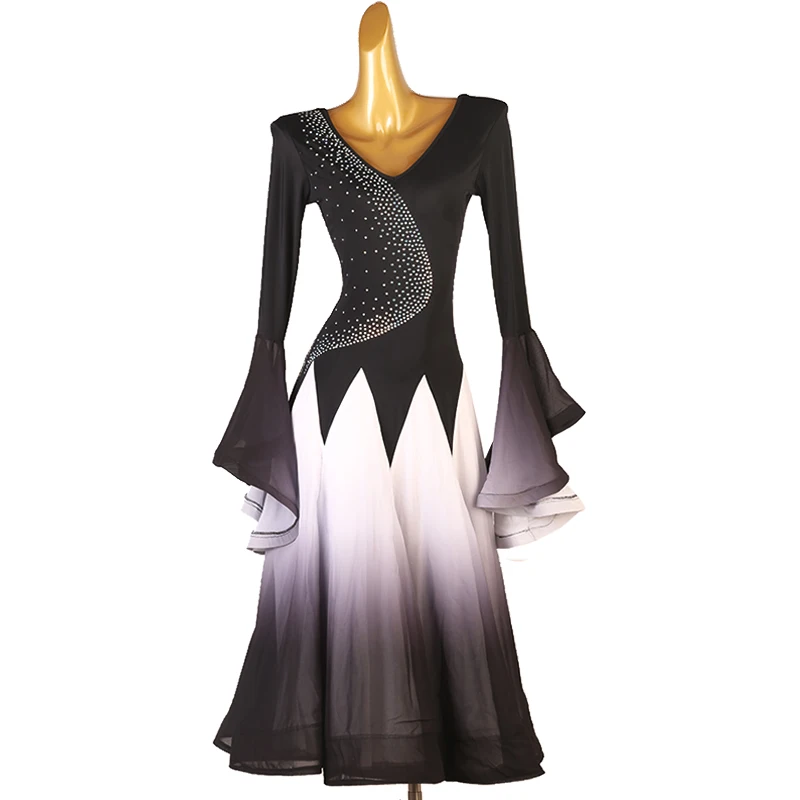 

New Ballroom Dance Dress For Women Gradient Pagoda Sleeved Practice Clothes Chacha Rumba Tango Modern Dance Clothing DQL8138