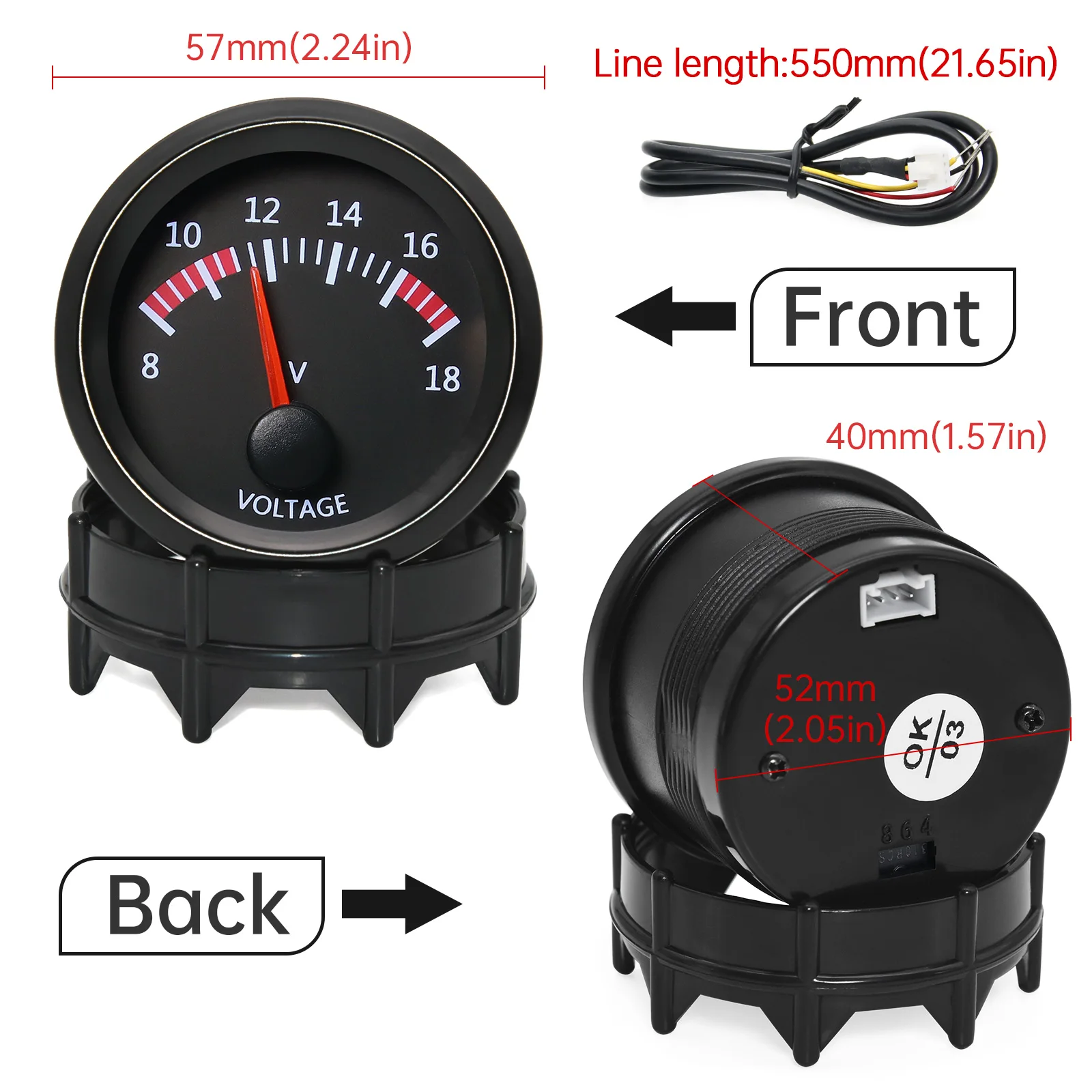 2 en 1 Relación de combustible Gau Voltímetro 12v 52mm Digital Car