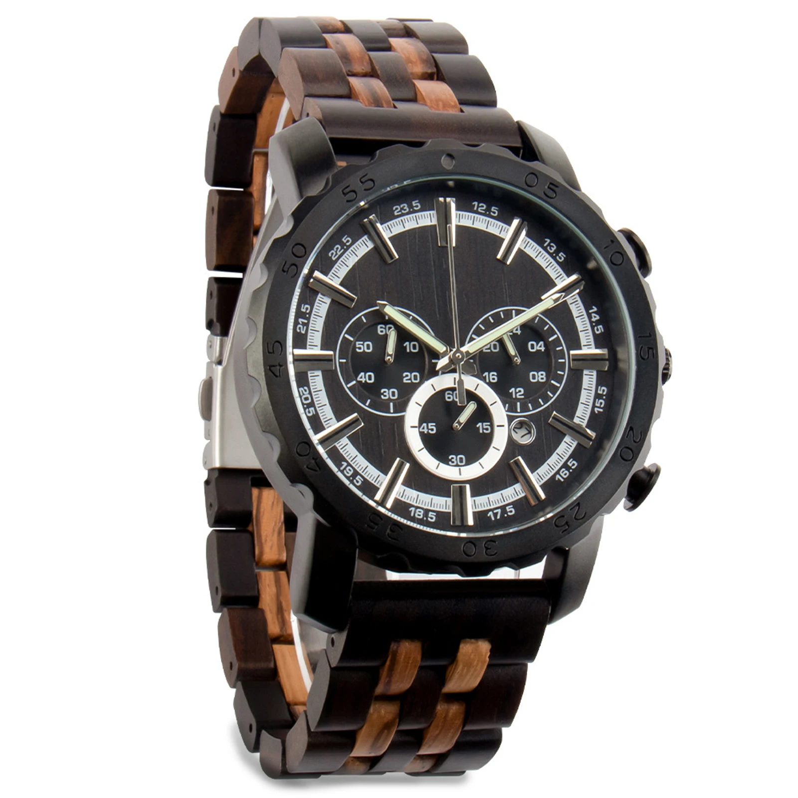 Men's watch wooden watch multifunctional quartz wristwatches small seconds, fashionable large dial display calendar watch