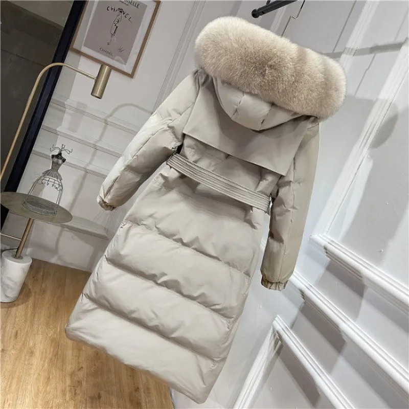 2023 New Women Down Jacket Winter Coat Female Warm Parkas Mid Length Version Loose Outwear Artificial Fur Collar Hooded Overcoat