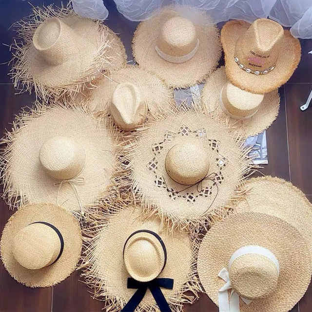 2023 Summer Natural Raffia Straw Hat Large Wide Brim Sun Hats for Women  Panama Ladies UPF Travel Holiday Beige Beach Floppy Hat 1