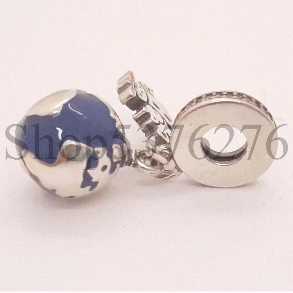 

Real 925 Sterling Silver Bead Disn Mouse Around The World Globe Dangle Charm Fit Pandora Women Bracelet Bangle Gift DIY Jewelry