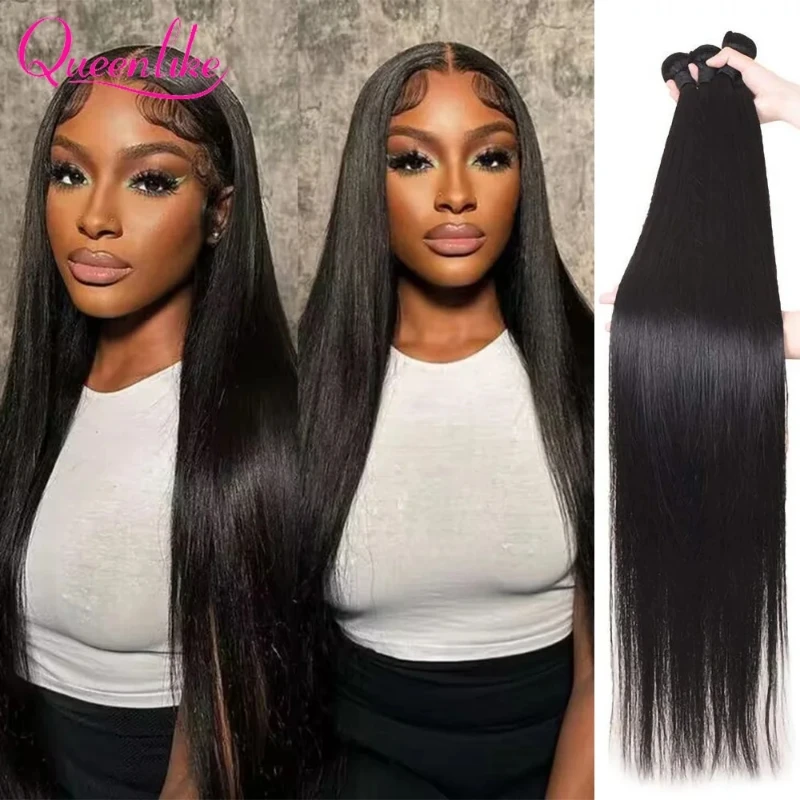 Queenlike 38 40 Inch Straight Human Hair Bundles 12A Brazilian Raw Hair 1/3/4 Bundles Human Hair For Women Hair Extensions