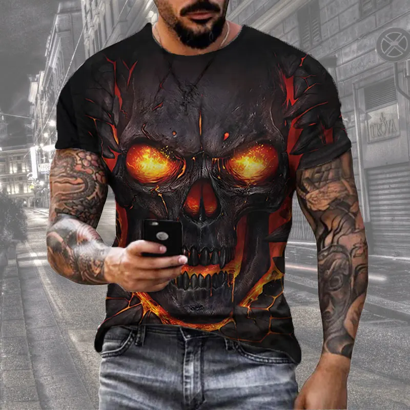 

Horror Skull Print Men's T-shirt Fashion Trend Retro Clothing Casual O-Neck Extra Large T-shirt Hip Hop Trend Short Sleeve Men's
