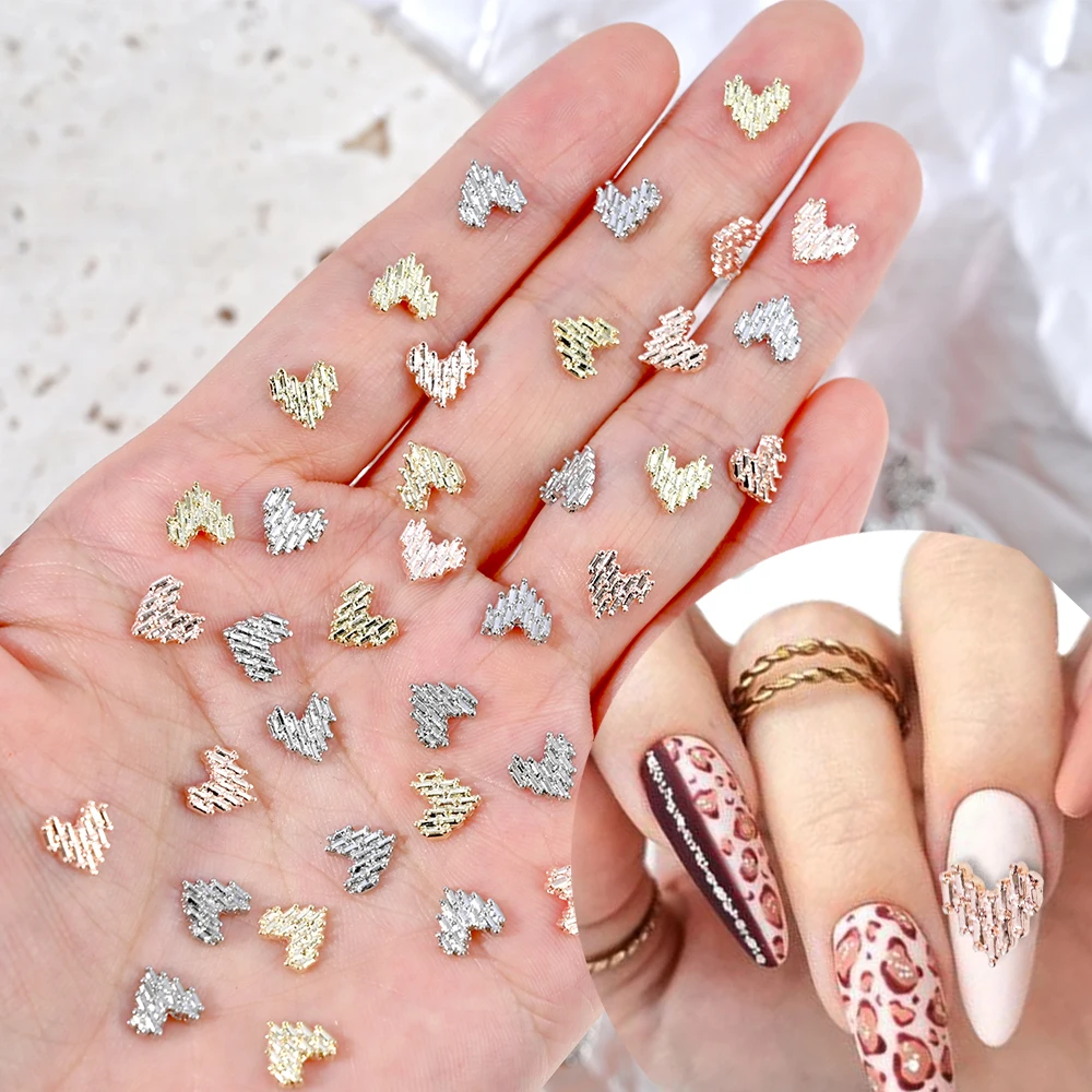 

20pcs Japanese Metal Punk Style Nail Charms 3D INS Luxury Love Decorations Irregular Retro Heart Charming Manicure Accessories *