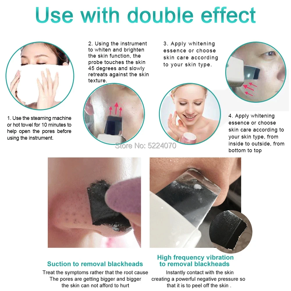 Ultrasonic Face Deep Cleaning Massage Skin Scrubber Facial Cleaner Peeling Remove Dirt Blackhead Spots Salon Device