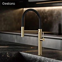 หรูหราทองเหลืองแปรงทองก๊อกน้ําห้องครัวโมเดิร์นหนึ่งจับตลับเซรามิคร้อน/เย็นดึงสเปรย์ 360 หมุนอ่างล้างจาน TAP 2