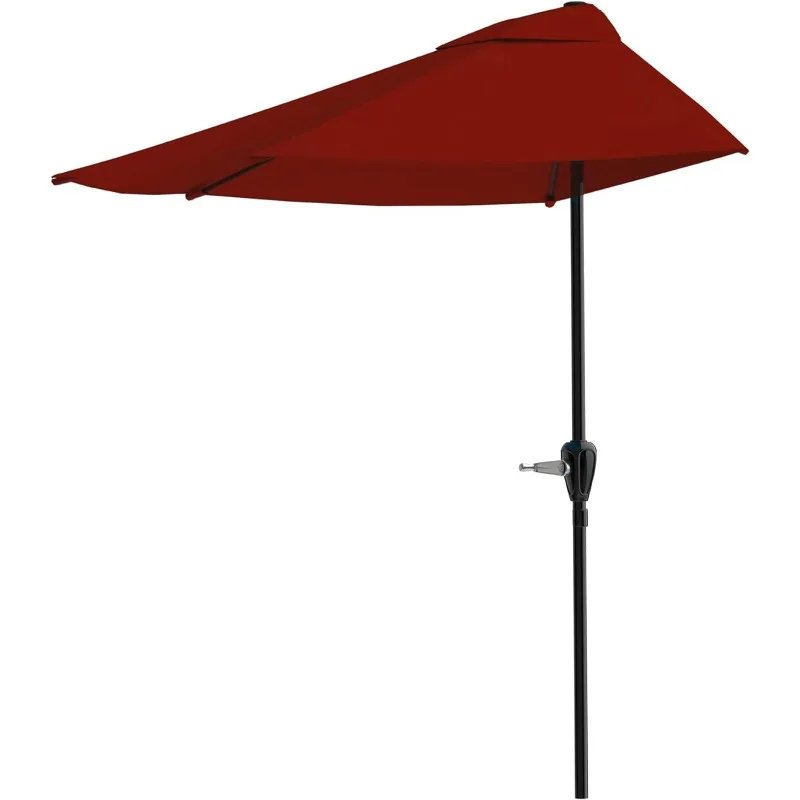 Half Umbrella Outdoor Patio Shade - 9 ft Patio Umbrella with Easy Crank - Small Canopy for Balcony, Table, or Deck
