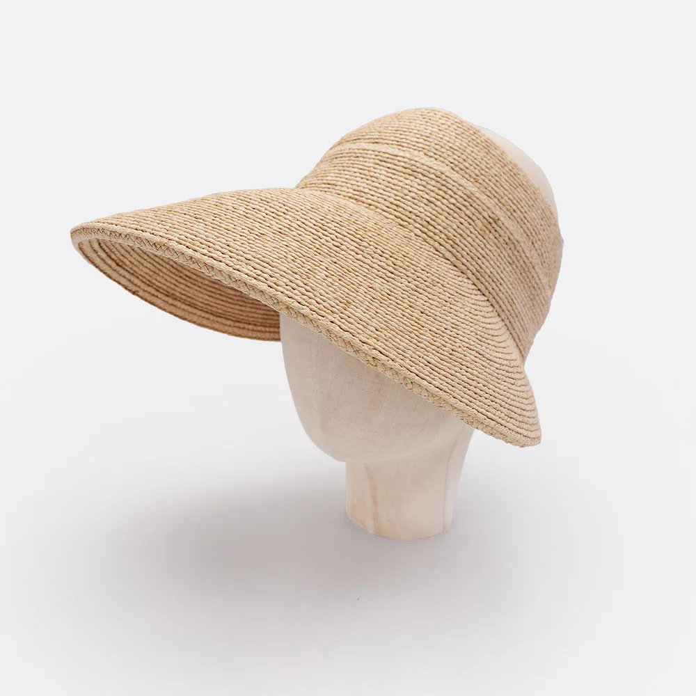 

Entry Lux Raffia Grass Empty Top Women Sun Hat Outing Sport Beach Leisure Sunshade Visor Cap width brim Summer Glacier Cap