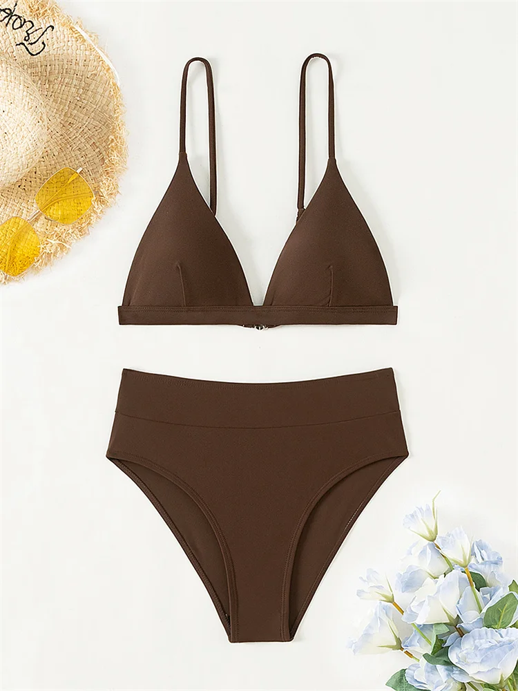 Bikini Women High Waist Swimwear 2024 New Solid Sling Bikinis Set Sexy Thong Swimsuit Bathing Suit For Female Summer Beach Wear