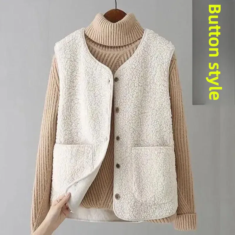 Creamy-white [button thickened vest]]
