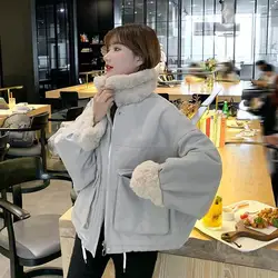 Thick velvet winter cotton coat for female students ins Korean style loose cotton coat oversize female cotton jacket trendy