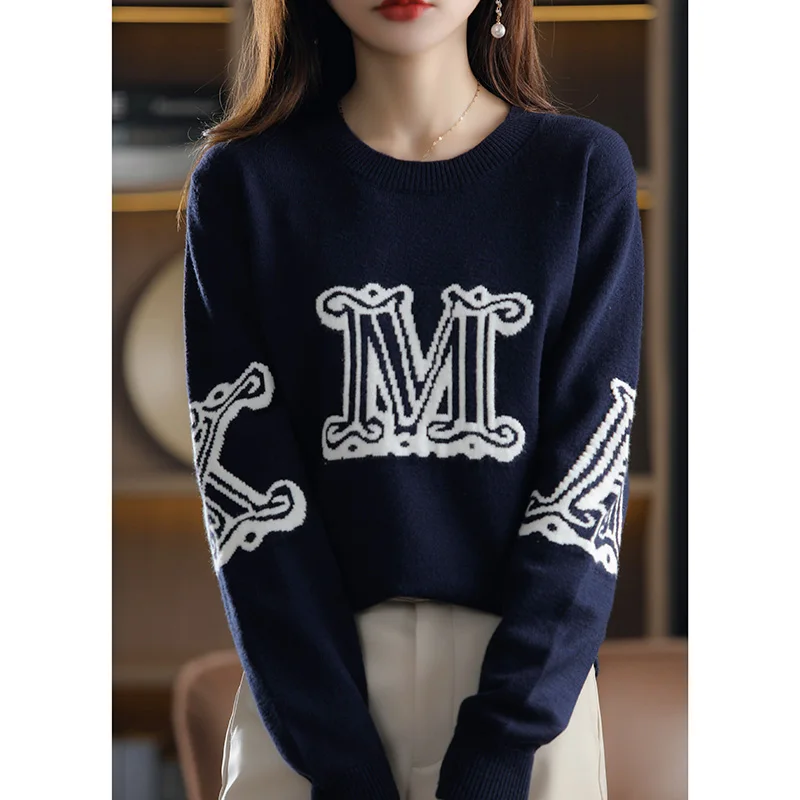 Autumn and Winter Cashmere Elegant Women's Cashmere Pullover O Neck Slouchy Loose Soft Women's Sweater Fashion Pullover 2
