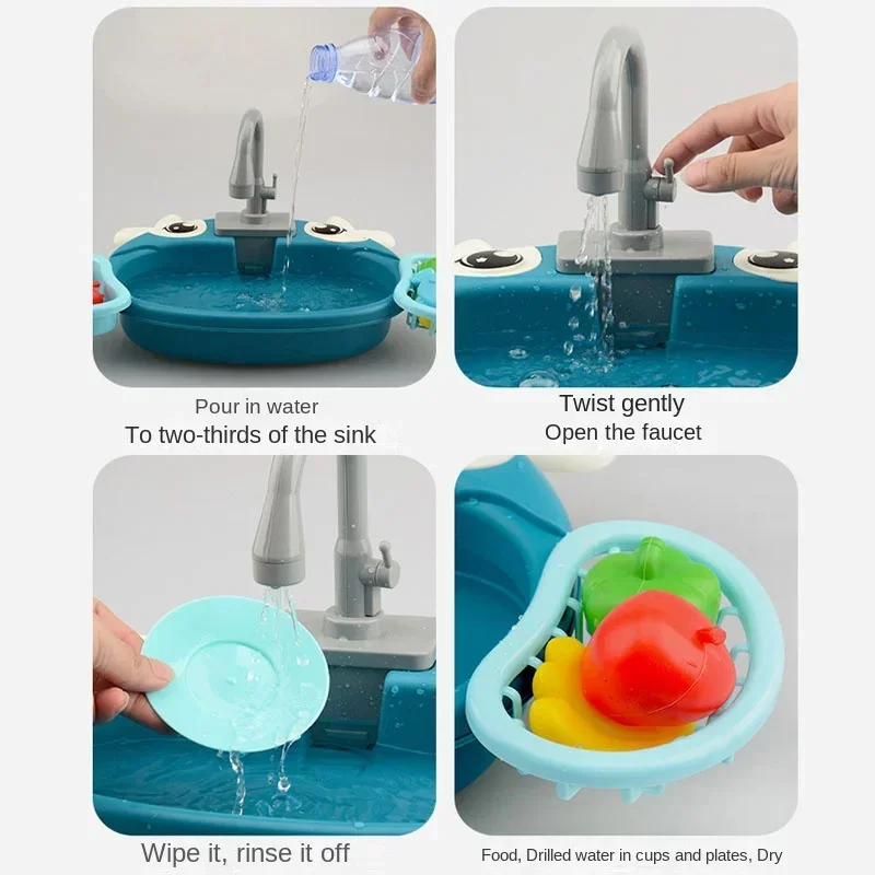 Children's Play Kitchen Toys Water Pretend Play House Kids Can Drain Wash Basin Sink Kids Kitchen Set Toy for Boys Girls Gifts