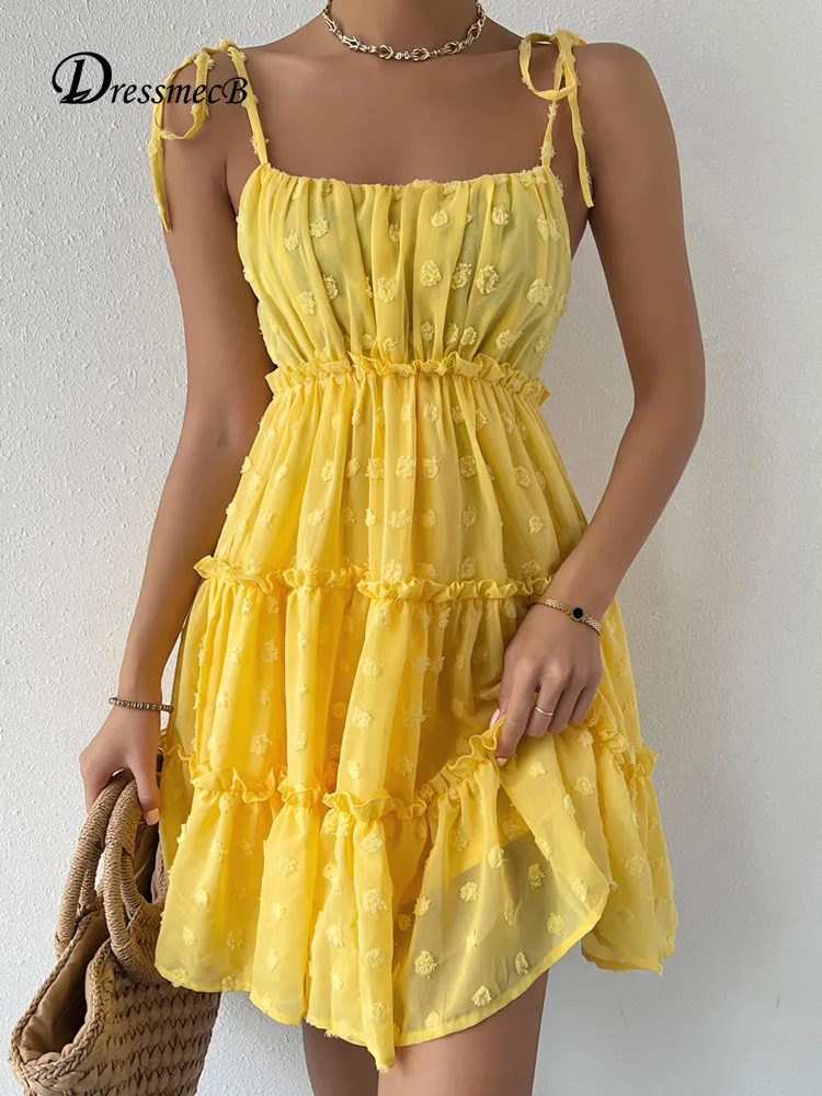 Летние платья Dressmecb на тонких бретельках с оборками для женщин шифоновое