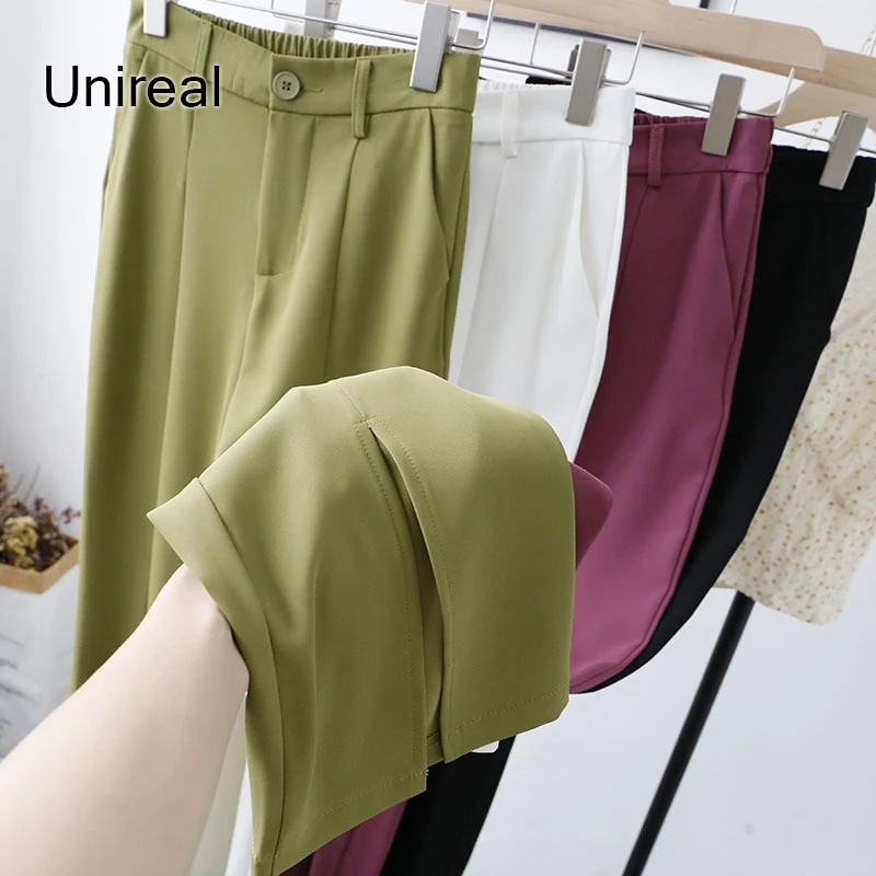 

Unireal 2022 Summer Korean Style Women Blazer Pant High Waist Split Casual Pant Office Lady Flare Pant Trousers