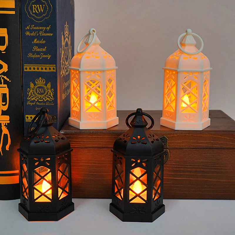 〔YY32〕Retro Desktop Lamp - Halloween Ambient Decor & Creative Gift Hexagonal LED Wind Lamp Candle Lamp Portable Pony Lamp