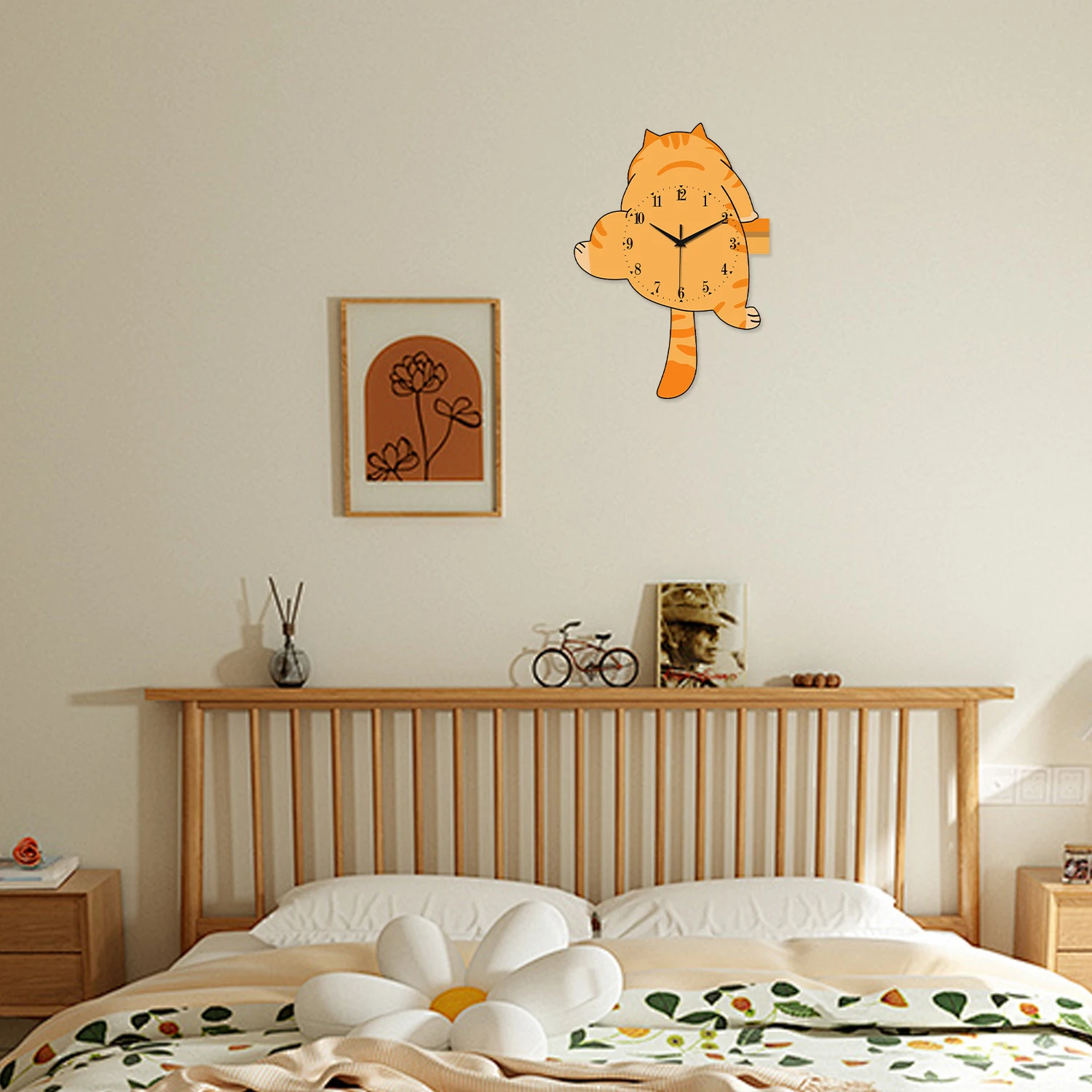 Orologio da parete a forma di gatto, 30 cm, silenzioso, a tema