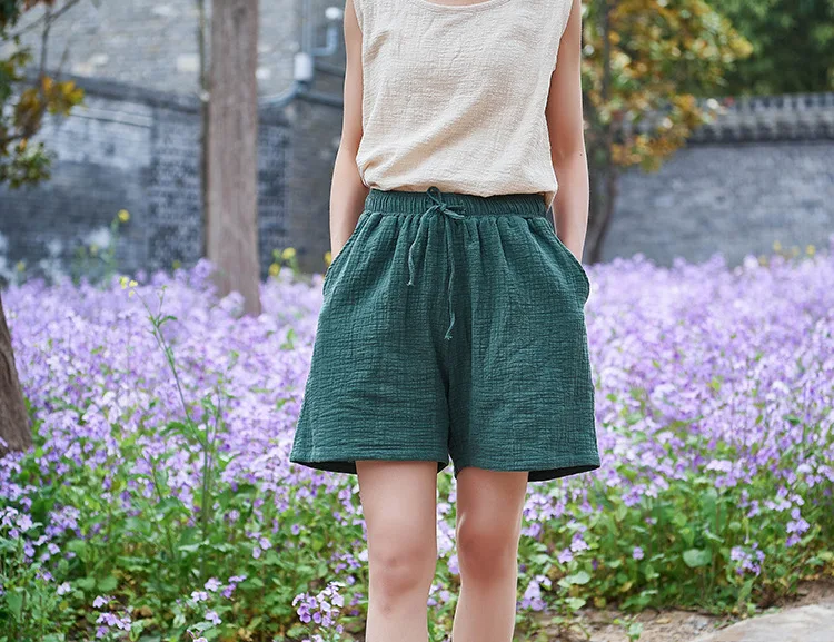 New Style Cotton Linen Women Shorts 2022 Summer New Solid Elastic Waist Women Shorts Wide Leg Shorts RV626 trendy plus size clothing