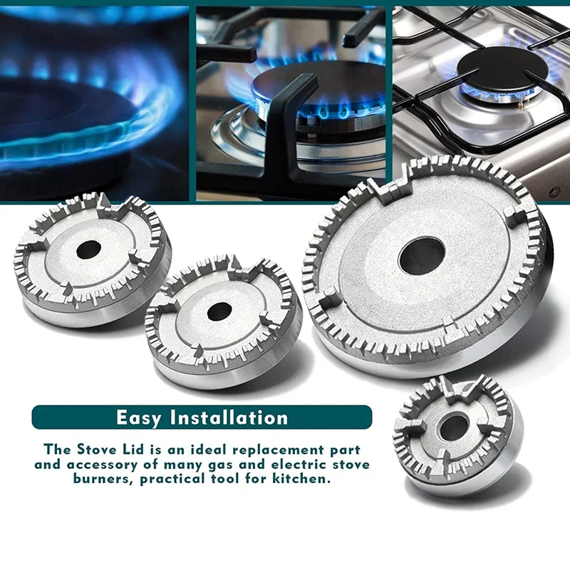 1Set Cooker Hat Set Stove Lid Upgraded Oven Gas Hob Burner Crown Flame Cap Gas Burner Flame Cap Fits Most Gas Stove Burners