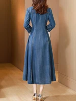 فستان TIYIHAILEY طويل منتصف الساق من قماش الدنيم بصدر واحد للنساء، فستان مطرز على الطراز الصيني، عتيق، خريف، جديد، 2025، M-4X 2