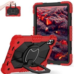 Enhanced Shockproof Tablet Case with Handle Rotation Stand and Hard Cover for Redmi Pad2 2025 (Red Black)