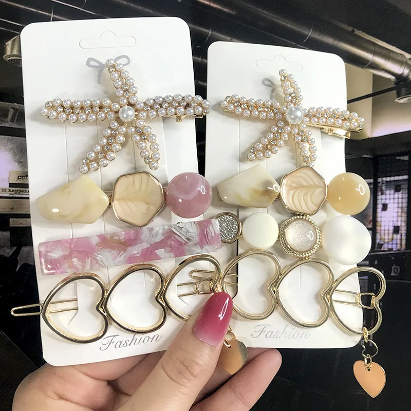 New Fashion 3/4pcs Set Pearl Hair Clip For Women Korean Hairpin Geometric Crystal Hair Barrettes Girl Hair Accessories Hairgrip hair clips for thick hair