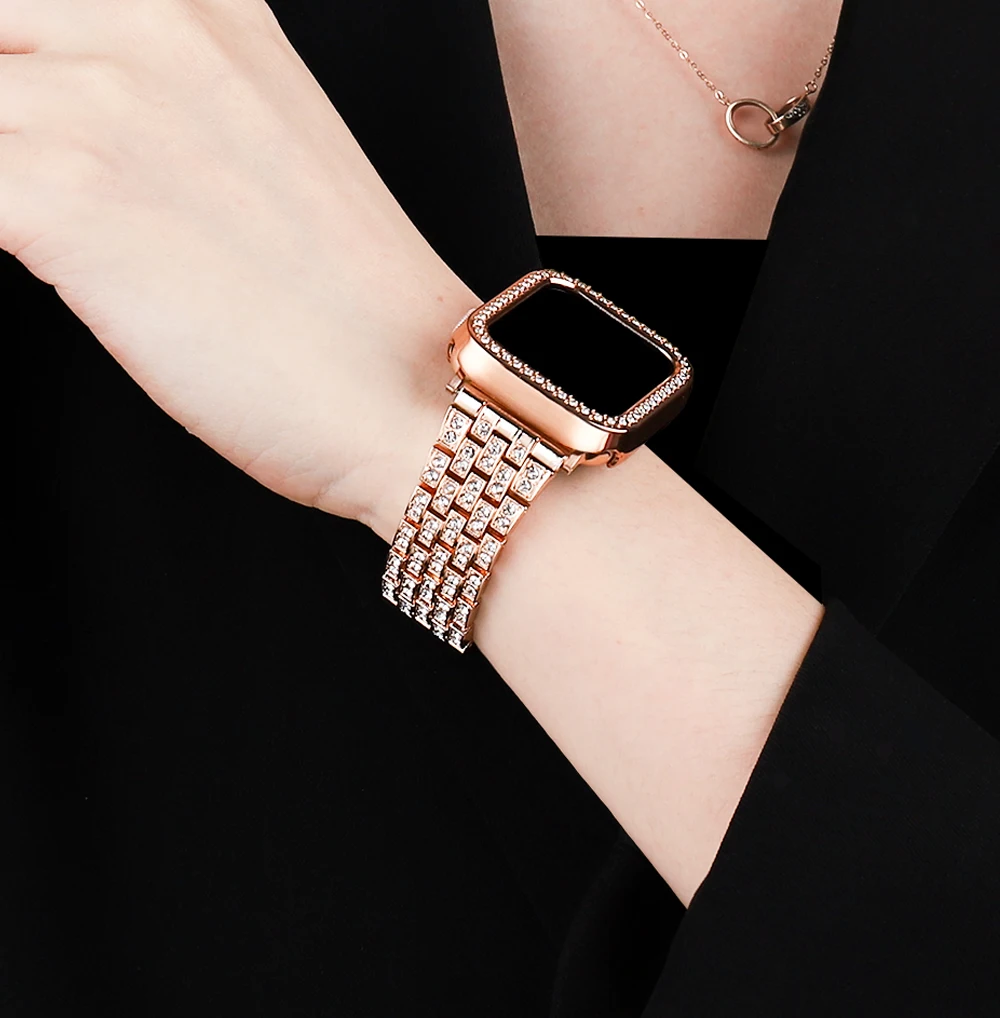 

Case+Strap For Apple Watch 41 mm 45 mm 38 mm 40 mm 42 mm 44 mm metal full diamond bracelet wrist strap iWatch 1 2 3 4 5 6 7 SE W