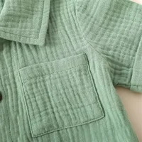 Tenue d'été décontractée en coton et lin pour bébés garçons, couleur unie, manches courtes, poche boutonnée, chemise à revers + Short, ensemble de vêtements 2 pièces 6