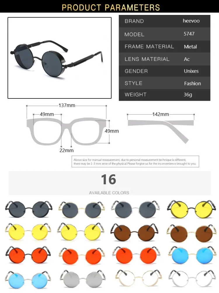 Metal Steampunk Sunglasses Men Women Fashion Round Glasses Brand Designer Vintage Sun Glasses Oculos de sol With Box