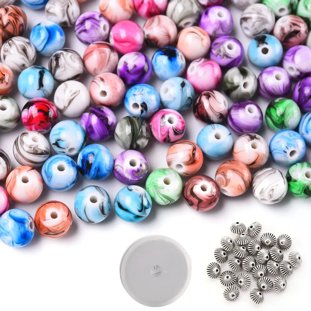 

1Set Bracelet Necklace Kits Including Spray Painted Acrylic Round Beads Alloy Bicone Beads and Elastic Crystal Thread 330pcs/set