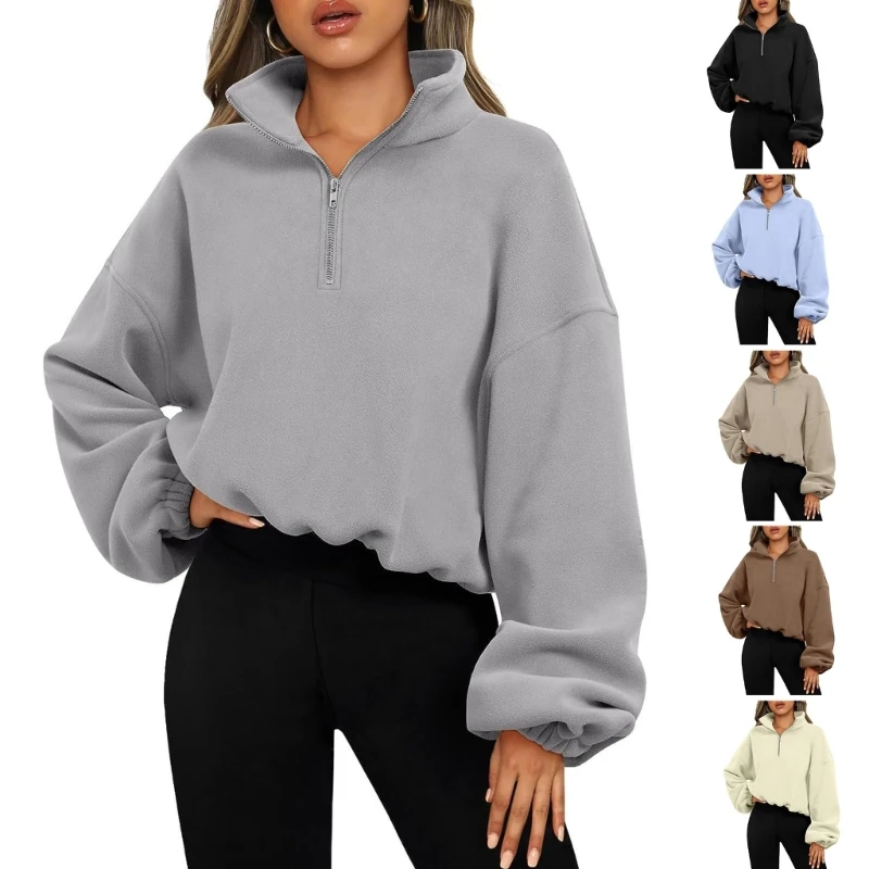 

Women Sweatshirt Lightweight Pullover Long Sleeve Loose Lapel Top Oversize Shirt