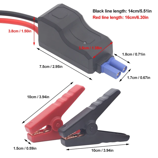 12V Car Jump Starter Smart Clip Cable EC5 Plug Connector Car Emergency Start Power Cable Anti Reverse Alligator Clip for 1.5-6L 6