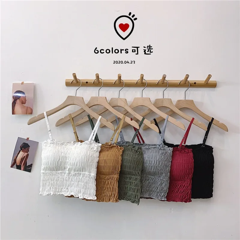 Pure Cotton Pleated Small Camisole with Chest Pad Short Beautiful Back Wrapped Chest Outer Wear Tube Top Underwear верхняя труба women tank tops lace camisole tops