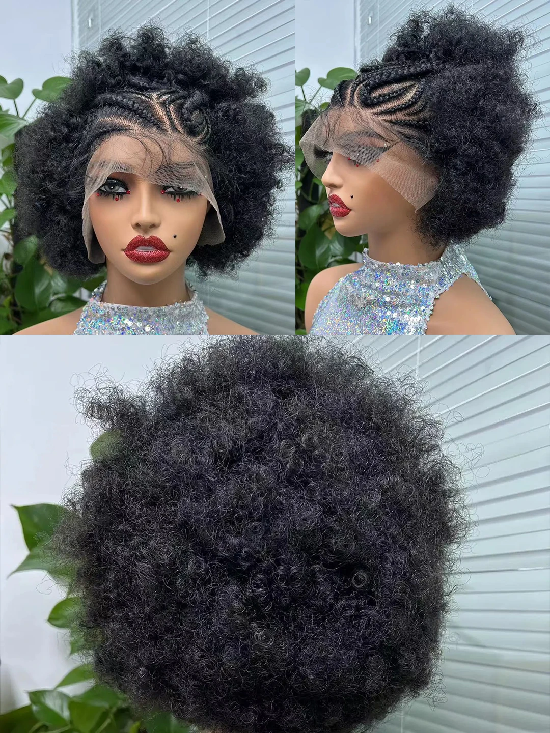

Glueless Synthetic Lace Front Braided Wig Short Curly Braided Wigs for Black Women Box Braiding Wigs Afro Kinky Curly Hair Wig