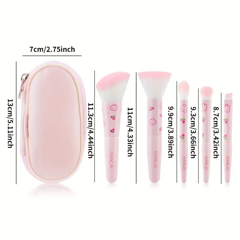 5-Piece Charming Compact Makeup Brush Set with Case