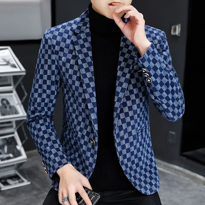 Autumn Winter Men Suits Jackets Suit Jacket New Luxury Fashion Personality Suit Fit Leisure Comfort Classic Plaid British Fashion Blazer Coat